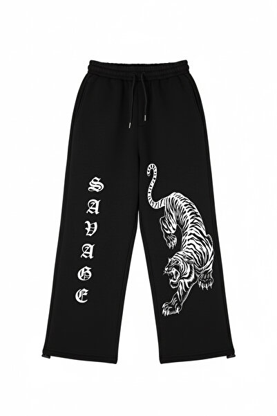 Sokak Butik Premium Savage Tiger Leg Men's Black Sweatpants
