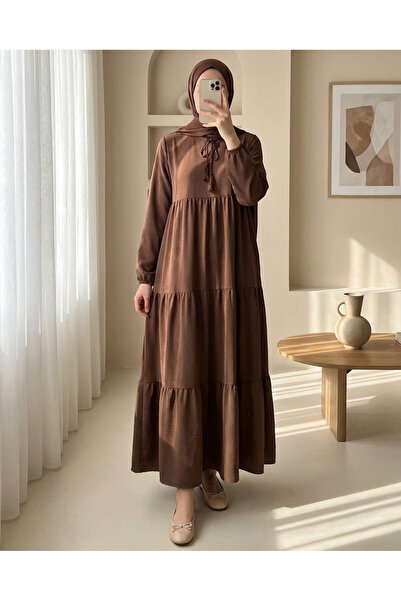 Modamorfo T1627 Collar Lace-Up Dress - E. Brown