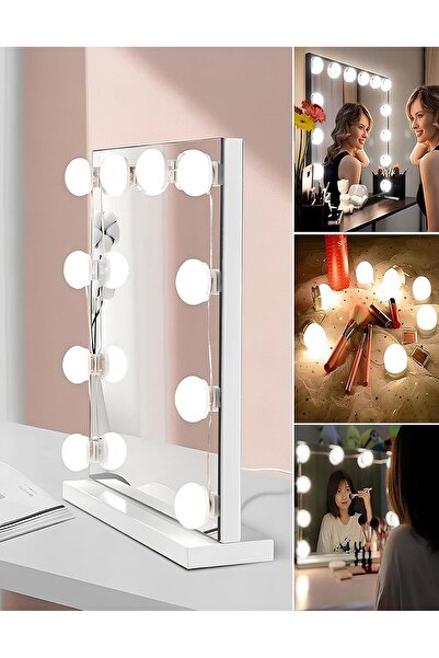 Brokoli Home 10 Ampullü Makyaj Aynası Işığı 3 Renk Seçeneği Ayarlanabilir Işı...
