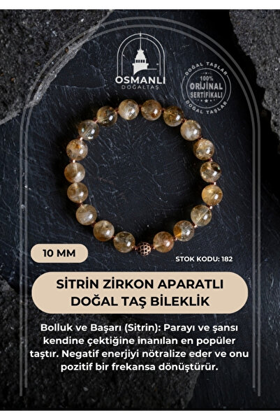 OSMANLI DOĞAL TAŞ Certified Citrine Zircon Apparatus Natural Stone Bracelet-10 mm (Sk:182)