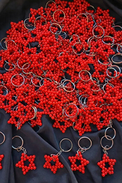 cacagift design سلسلة مفاتيح على شكل نجمة حمراء لؤلؤية بطابع عيد الميلاد 10 قطع