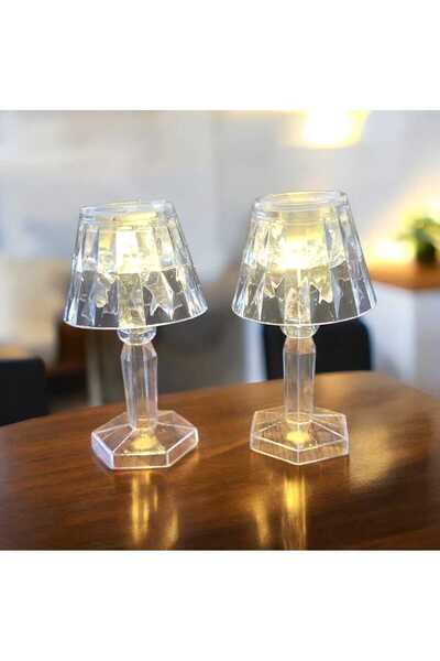 AHİRA Kristal Elmas Led Masa Lambası Pilli Projeksiyon Mini Şeffaf Abajur ( 1...