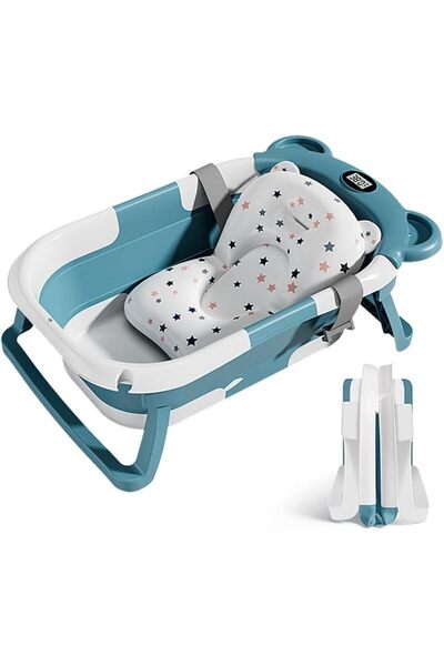 Little Mom Bear Green ultra-foldable baby bath, with soft removable cushion, ...