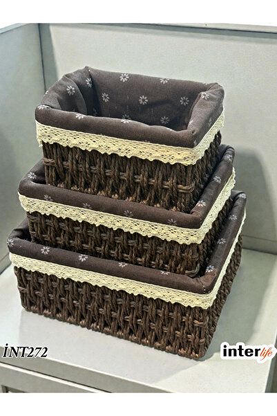 İnterlife 3-Piece Wicker Basket Rectangular Wicker Basket with Fabric Lining ...