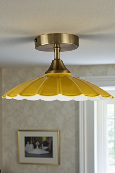 Bamyum Metal Risso Sarı Avize Piramit Plafonyer Başlık Tekli Rustik Cafe Mode...