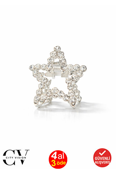 cityvision Κλιπ μαλλιών με μεταλλικό μανταλάκι 2,5 εκ. σε ασημί χρώμα με σχέδιο Star with Stones