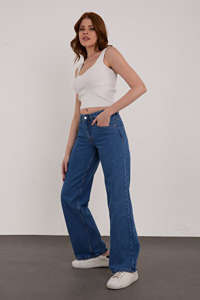 525 Medium Blue Super Extra High Waist Palazzo Loose Jeans