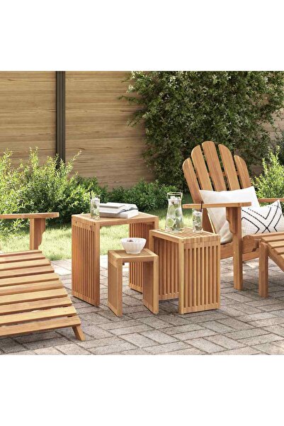 vidaxl Garden Side Table 3 pcs Brown 33 x 44.5 x 51 cm Solid Teak Wood