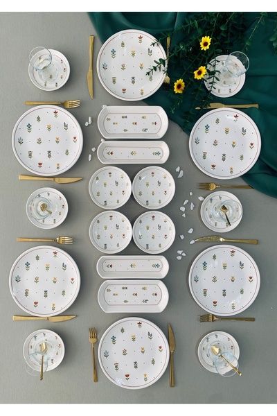 VENÜS HOME DECORATION Pastel bahçe model 6 kişilik 20 parça çay tabaklı kahvaltı takımı