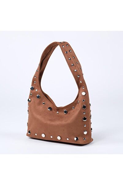 KlasBazaar Zımba Detaylı Taba Süet Çanta