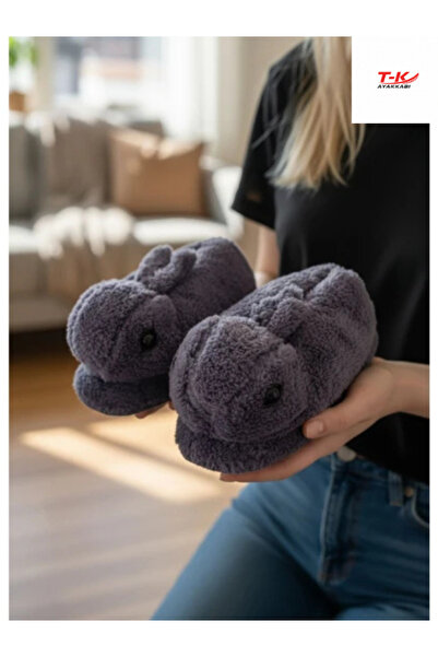 T-K AYAKKABI Panduf Hayvan Figürlü Peluş Tüylü Ev Ayakkabısı Yumuşak Taban Ev...