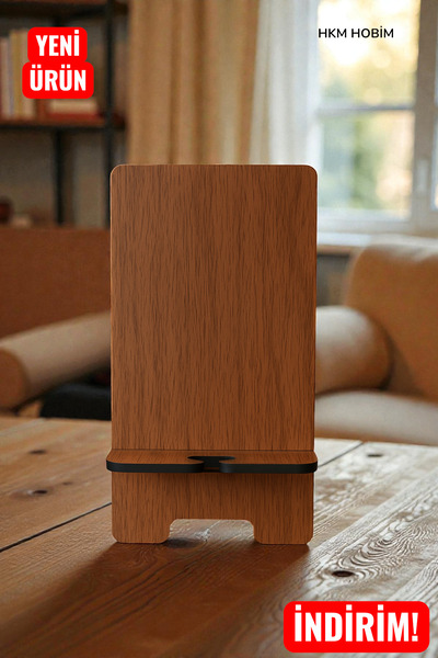 HKM Hobim Masa Üstü Ahşap Telefon Tutucu Aparatı – Stabil Sabitleyici Telefon...