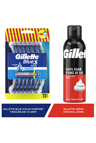 Gillette Blue3 Plus Comfort Tıraş Bıçağı 12'li + Köpük 200 ml