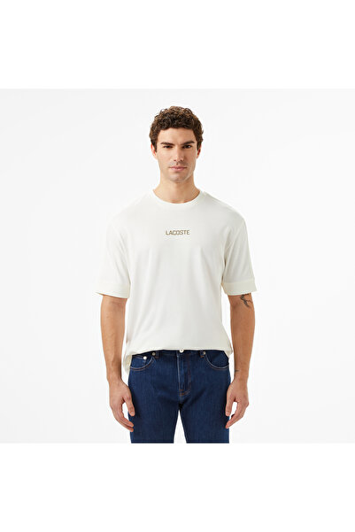 Lacoste Erkek Loose Fit Bisiklet Yaka Baskılı Beyaz T-Shirt