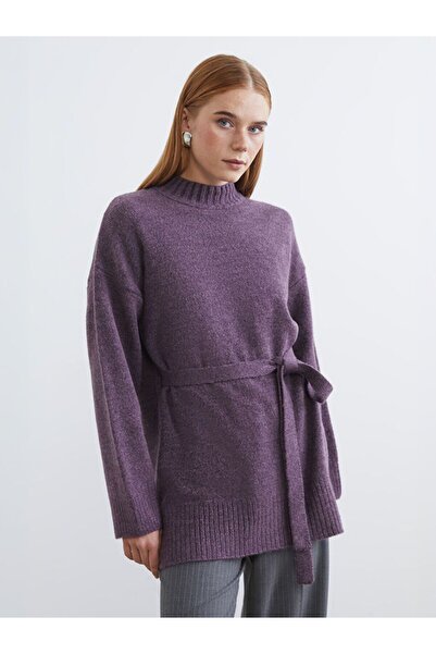 LC Waikiki Lcw Modest Purple Half Turtleneck Oversize Women's Knitwear Tunic