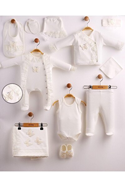 Eda Baby طقم ملابس فاخرة للفتيات الصغيرات مكون من 10 قطع، مصنوع من القطن بنسبة 100%، مزين بالدانتيل على شكل فراشة، مناسب للفتيات الصغيرات عند خروجها من المستشفى