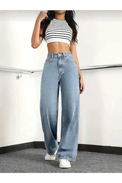 Trn JNS Pantaloni de blugi din denim pentru femei, albastru gheață, spălat cu...