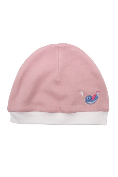 Ozmoz By Mukadder Özden Organic Embroidered Pink Baby Girl Beanie