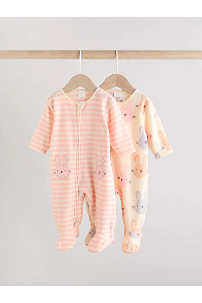 Next Baby 100% Organic Cotton Pink Rabbit Pattern Double Zippered 2-Piece Fleece Sleeping Bag Alyaw2306