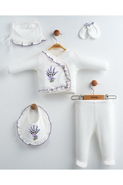 Eda Baby Lavender Embroidered 100% Cotton Set of 5 Hospital Discharge Items -...