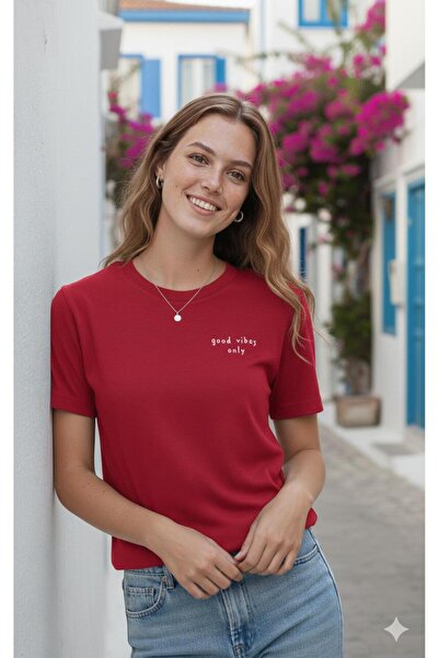 BW Bravely Wear Good Vibes Only Baskılı Kadın Basic Yazlık Tişört