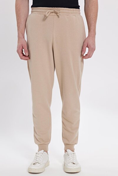 Tudors Men's Regular Fit Classic Cut Waist-Tie Jogger with Pockets Elasticated Cuffs Beige Sweatpants