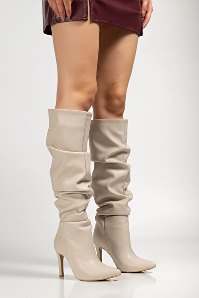 Budi Syt-2003 Beige Bellows Thin Heeled Casual Boots
