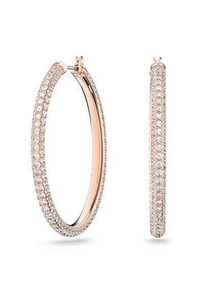 Swarovski Dextera halka küpeler, Pavé, Büyük, Beyaz, Pembe altın rengi kaplama