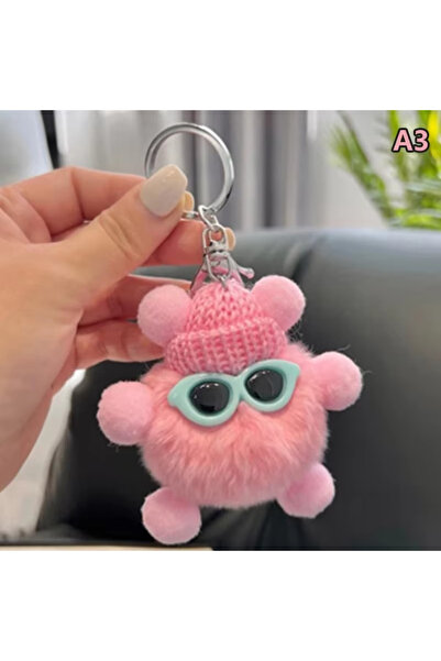 Choice سلسلة مفاتيح E006-1 من فرو الأرنب ريكس الصغير الوردي مع كرات بومبون لت...