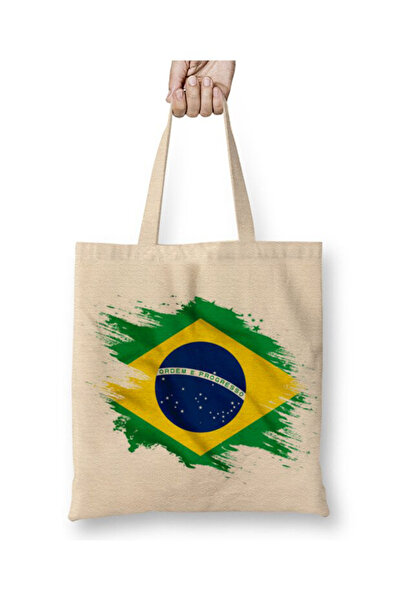 Toyaso Geantă din pânză albă cu steagul Braziliei, cu mâner lung, geantă de c...