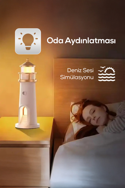 Weisre Deniz Feneri Temalı Akıllı Gece Lambası Bluetooth Bağlantısı, Deniz Sesi, Dekoratif Lamba