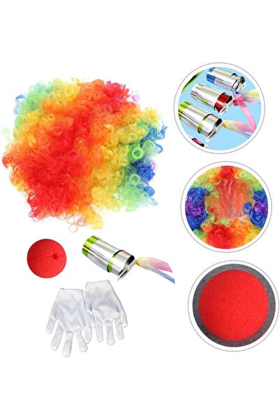 lowell home مجموعة قطع من 4 قطع لشعر المهرج، قفازات المهرج، عصا السحر للمهرج