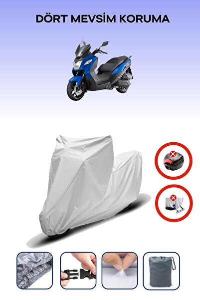 Breen قفل حقيبة خلفية رمادي اللون غير متوافق مع SYM Joymax Z 250، قماش متوافق مع الدراجات النارية، 4 مواسم