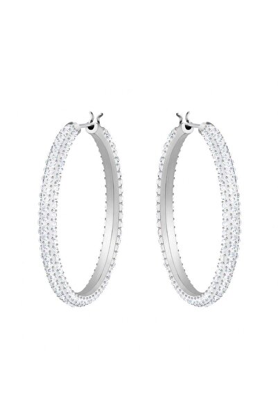 Swarovski Dextera halka küpeler, Pavé, Büyük, Beyaz, Rodyum kaplama