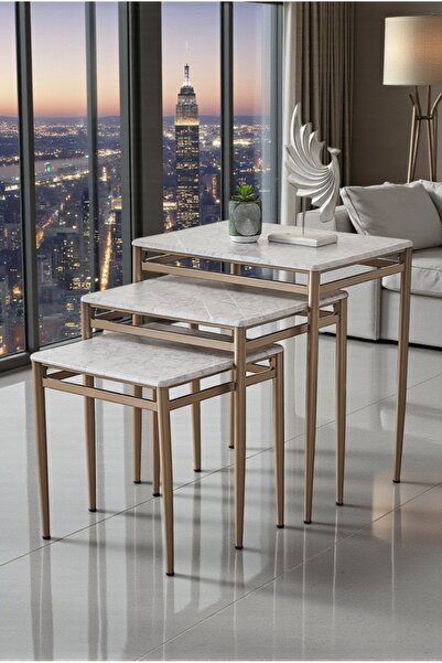 fursimo Damrin Serisi Açık Gri Mermer Desen 1. Sınıf Mebran MDF 3’lü Zigon Se...