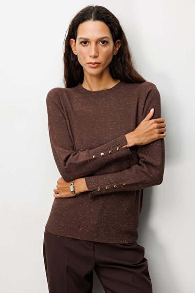 ON Kolları Düğmeli Pırıltılı Triko Kazak