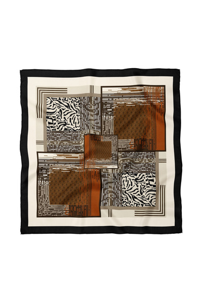 Sultan İpek Geometrik Zebra Desenli Fular / Bandana 70x70cm