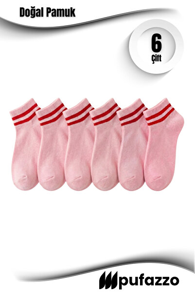 PUFAZZO Unisex Tennis College Socks Set of 6 - Short Socks, Striped, Natural Cotton, Seamless, Breathable Socks