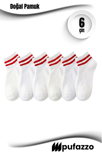 PUFAZZO Unisex Tennis College Socks Set of 6 - Short Socks, Striped, Natural ...
