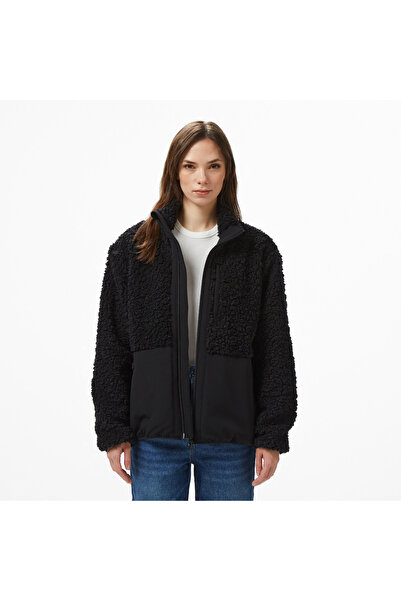 Lacoste Kadın Dik Yaka Renk Bloklu Siyah Ceket