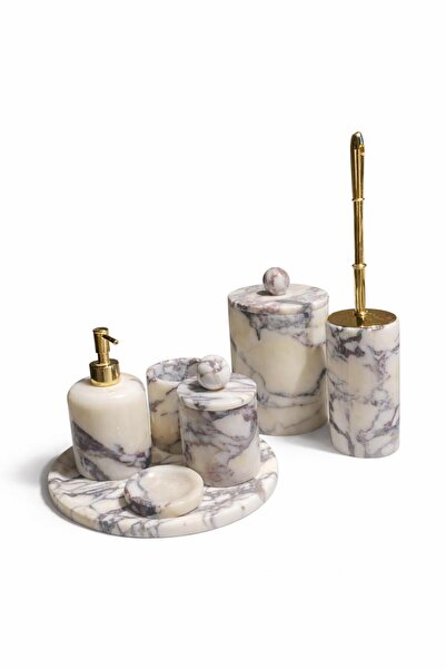 Modestmar Menekşe Mermer Menekşe Top Obje Gold Banyo Seti 7'li set