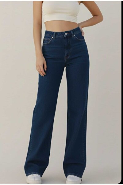 NWC بنطلون جينز نسائي ذو خصر عالٍ جدًا باللون الأزرق الداكن قماش قابل للتمدد ...