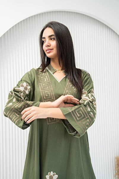 AFandina Linen jalabiya with a luxurious design and elegant embroidery SM-16