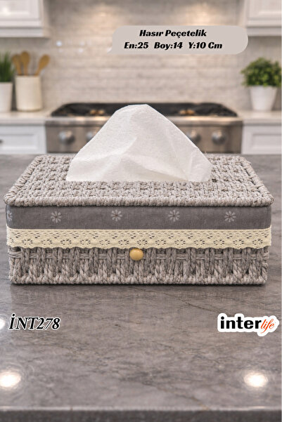 İnterlife Natural Wicker Napkin Holder Rattan Rustic Napkin Holder Desktop Serving Napkin Holder