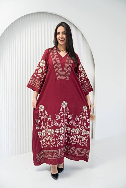 AFandina جلابية كتان بتصميم فاخر وتطريز راقٍSM-16