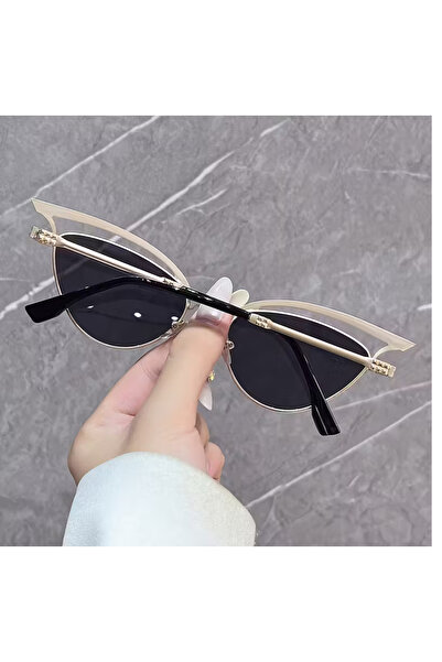 LUTF GIFT AND MORE نظارات نسائية معدنية بتصميم عين القطة مع تفاصيل حواجب مجوفة