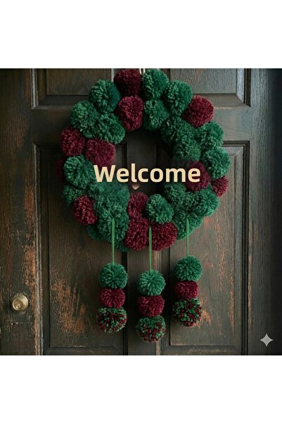 NGAHOME زينة باب مصنوعة يدويًا من القطن على شكل كرة |   مرحبًا بكم مكتوب على ...