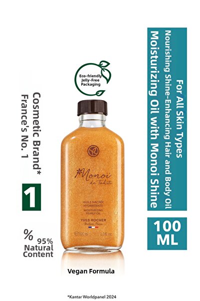 Yves Rocher Monoi Radiance Oil - Shimmer and Nourishing, Hair and Body Oil, 1...