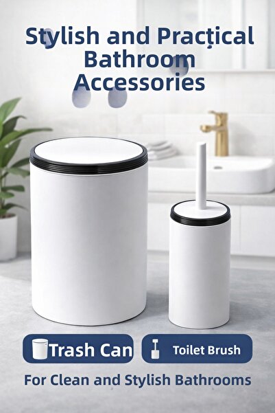 DrBambu Hygienic Lid Design Trash Can & Toilet Brush Set of 2 - Ideal for Bat...