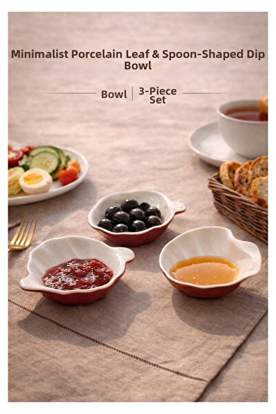 onyyapim Porcelain Minimal Leaf & Oyster Shape Sauce Bowl |   Set of 3